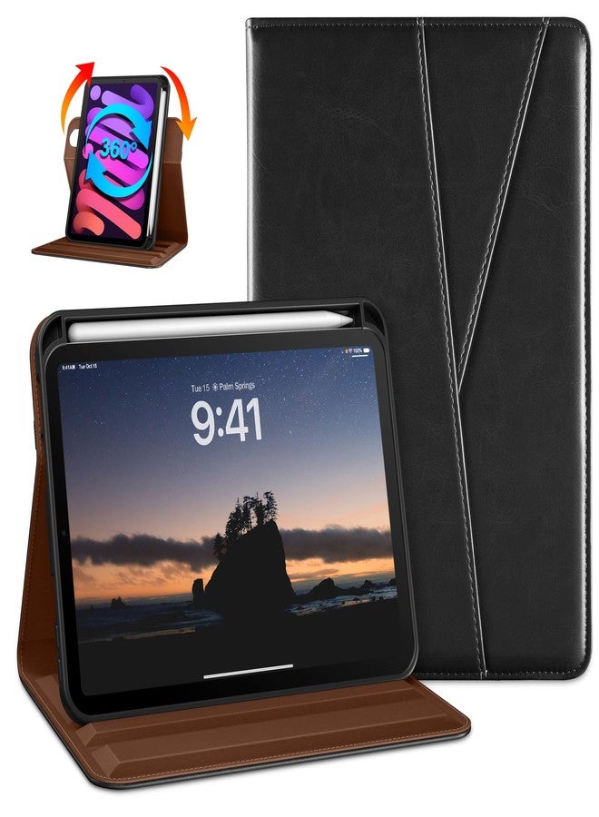 DTTO Rotating Case for iPad mini 7(A17 Pro) 2024 / iPad mini 6 2021, 360 Degree Swiveling Premium Leather Folio Stand Cover with Pencil Holder for iPad mini 7th/6th Generation 8.3'', Black - Image 1